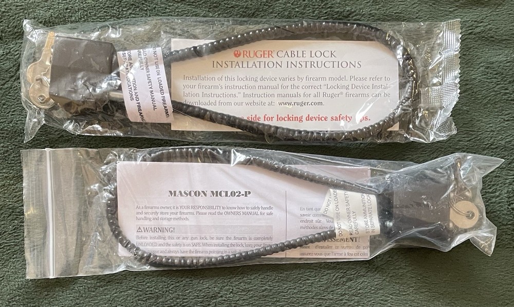 TWO Cable Gun Locks Ruger & Mascon MCL02-P