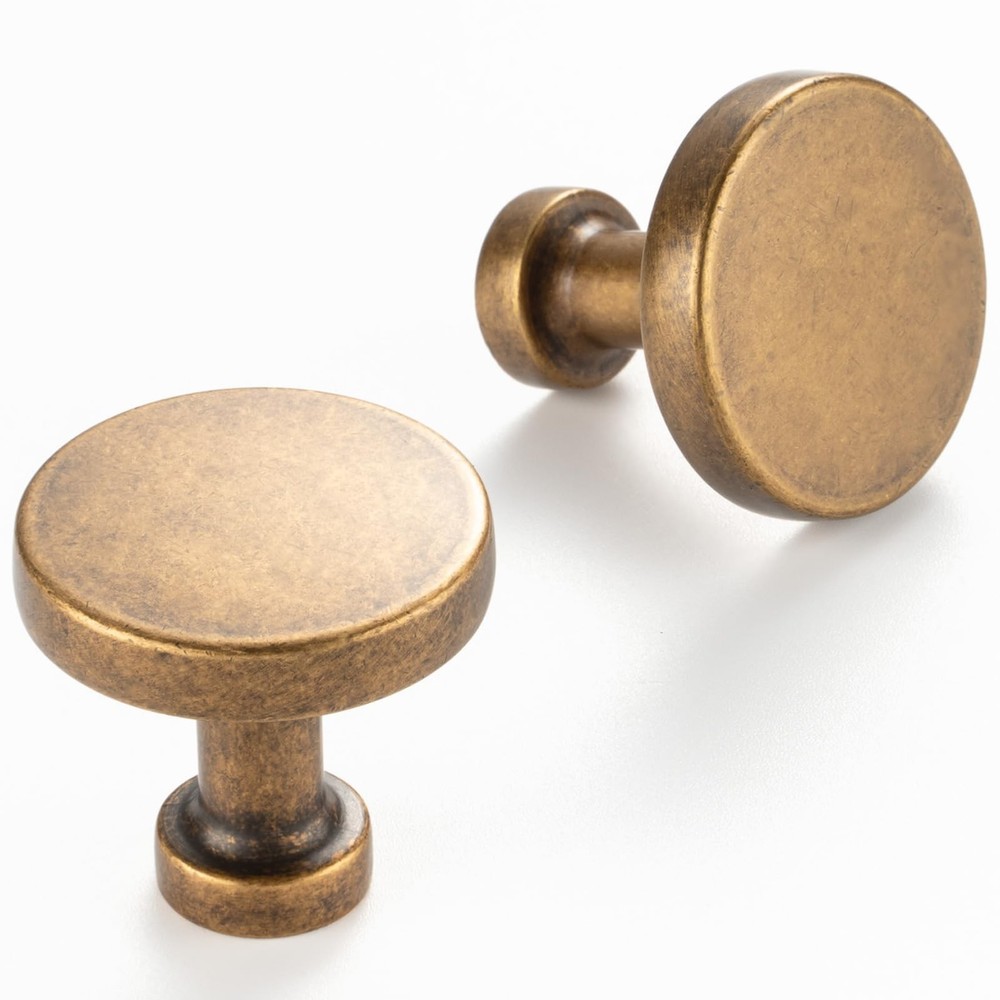10 Pack 1-1/4 Inch Antique Brass Cabinet Knobs Vintage Brass Drawer Knobs Rou...