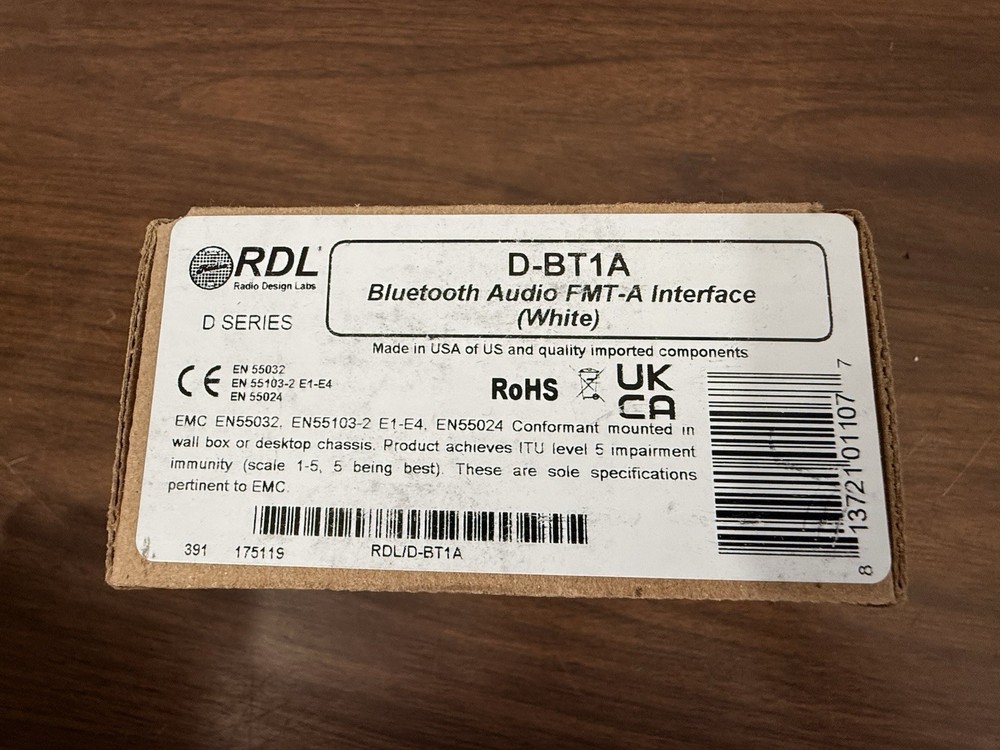 RDL D-BT1A Wall-Mounted Bluetooth Audio Format-A Interface - New In Box
