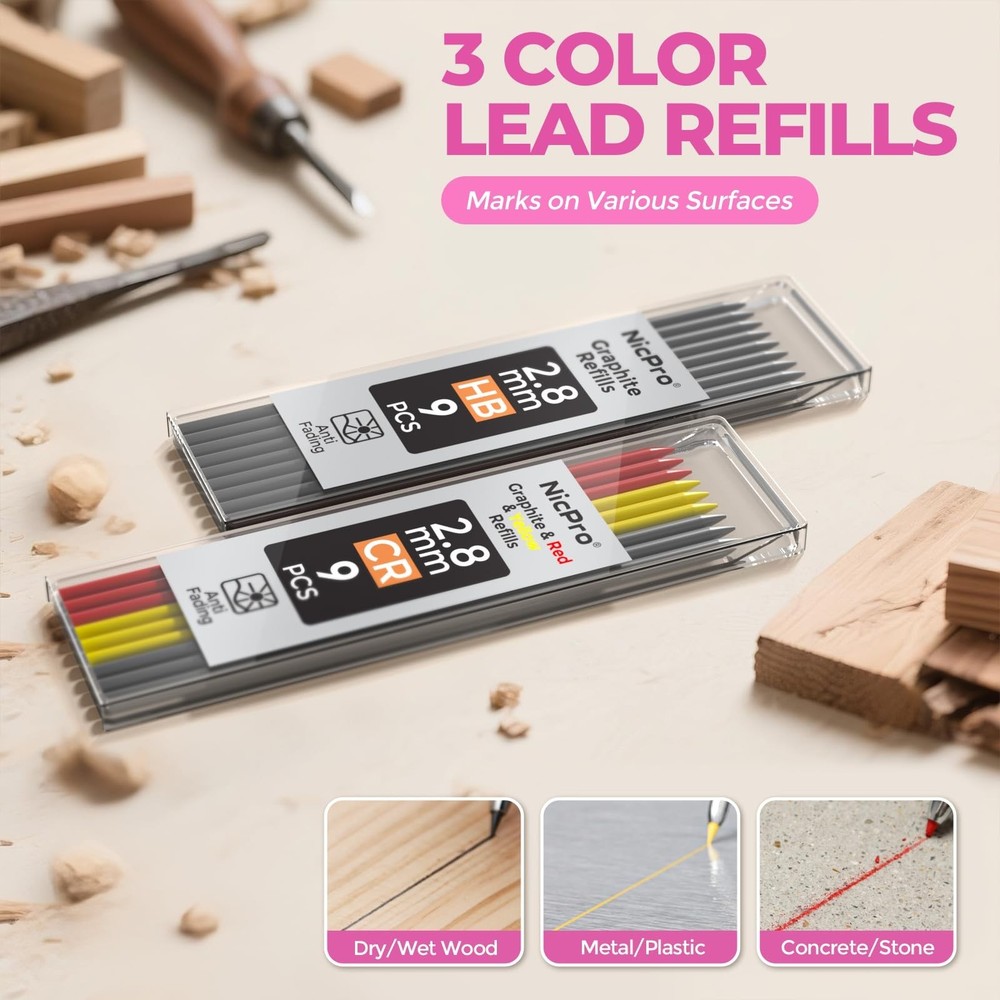 Nicpro CP3000 Carpenter Pencil with Sharpener, Construction Mechanical Pencils