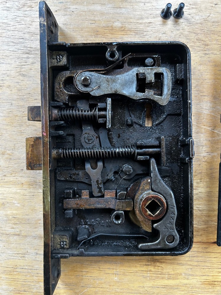 Brass Faced Russwin Mortice Door Lock, Knobs & Backplates, Free S/H