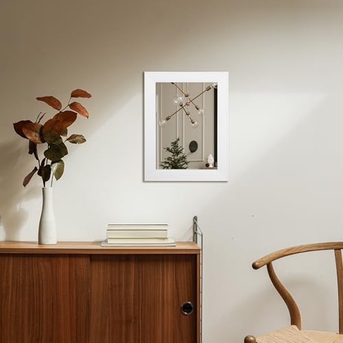 Rectangular Wall Mirror 12" x 16" Beveled Framed Mirror for 16"L x 12"W White