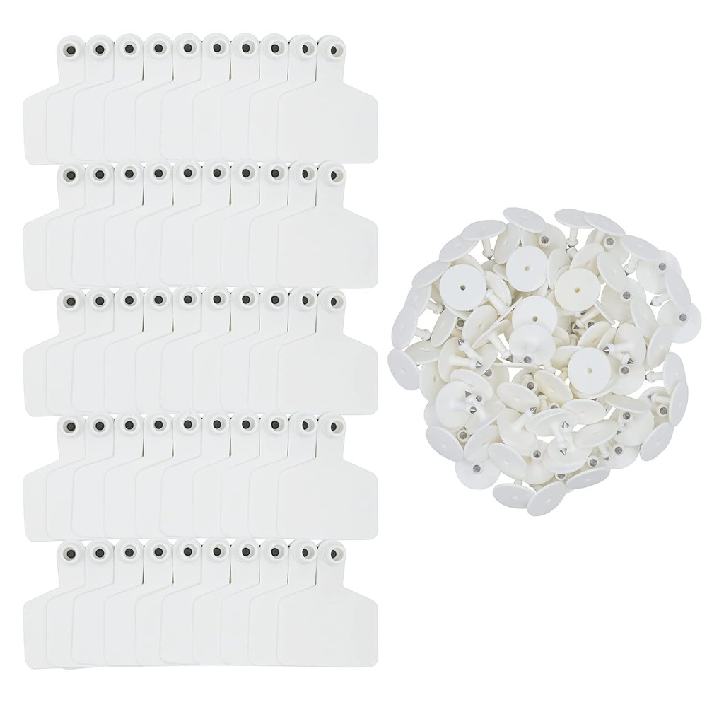 Cattle Ear Tags 100 Pieces Livestock Identification Labels (White)