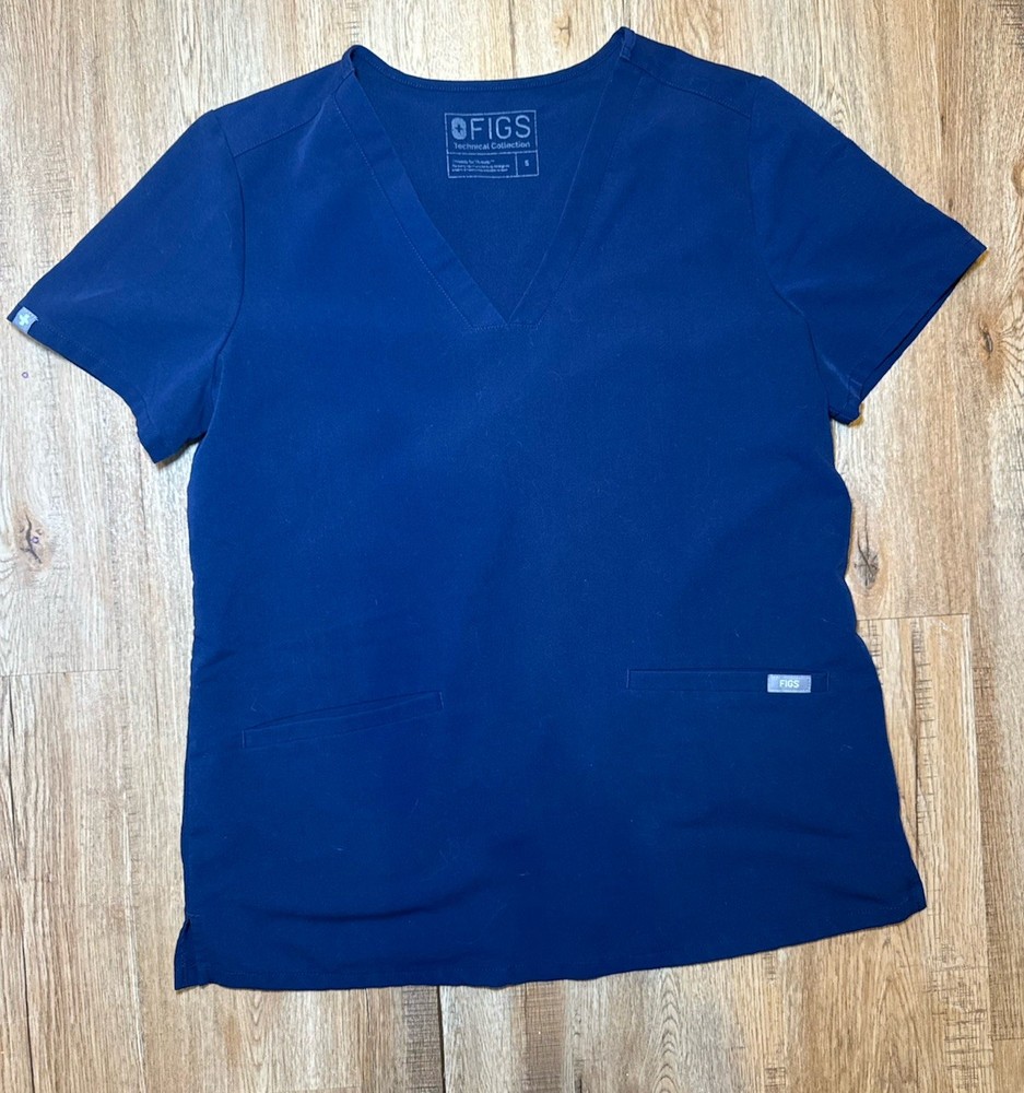 Figs Technical Collection Scrub Top Cobalt Blue Size Small Short Sleeved Pockets