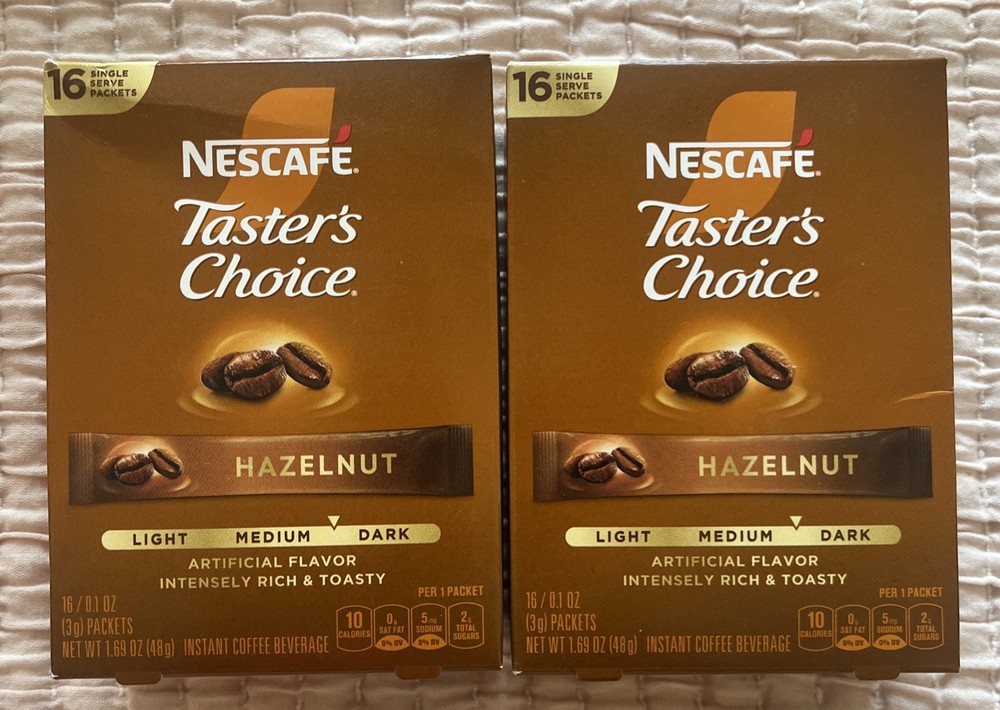 32 Nescafe Taster's Choice Instant Coffee Hazelnut 2 Boxes 16 Packets each