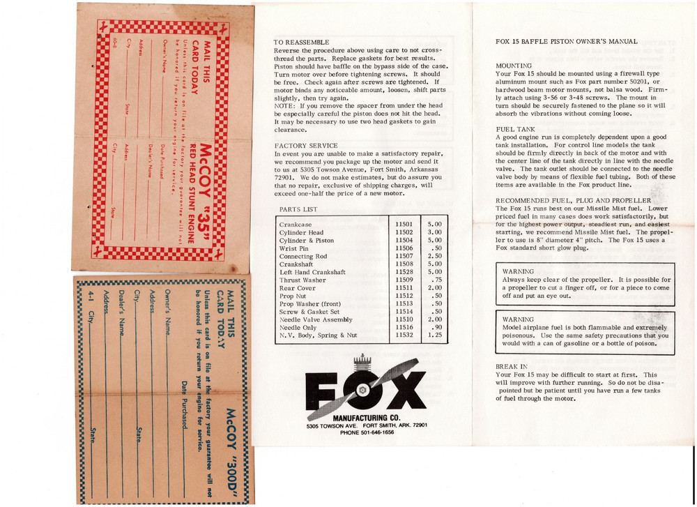 Vintage Model Airplane Engine Instructions