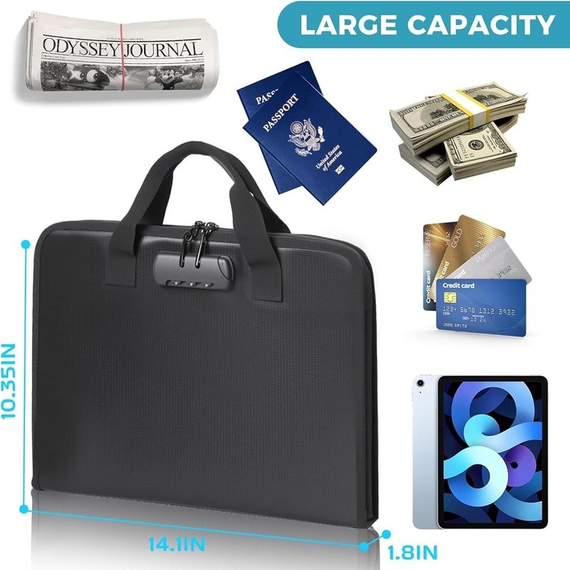 Fireproof Expanding File Organizer Portable Accordion Storage Folder Documents