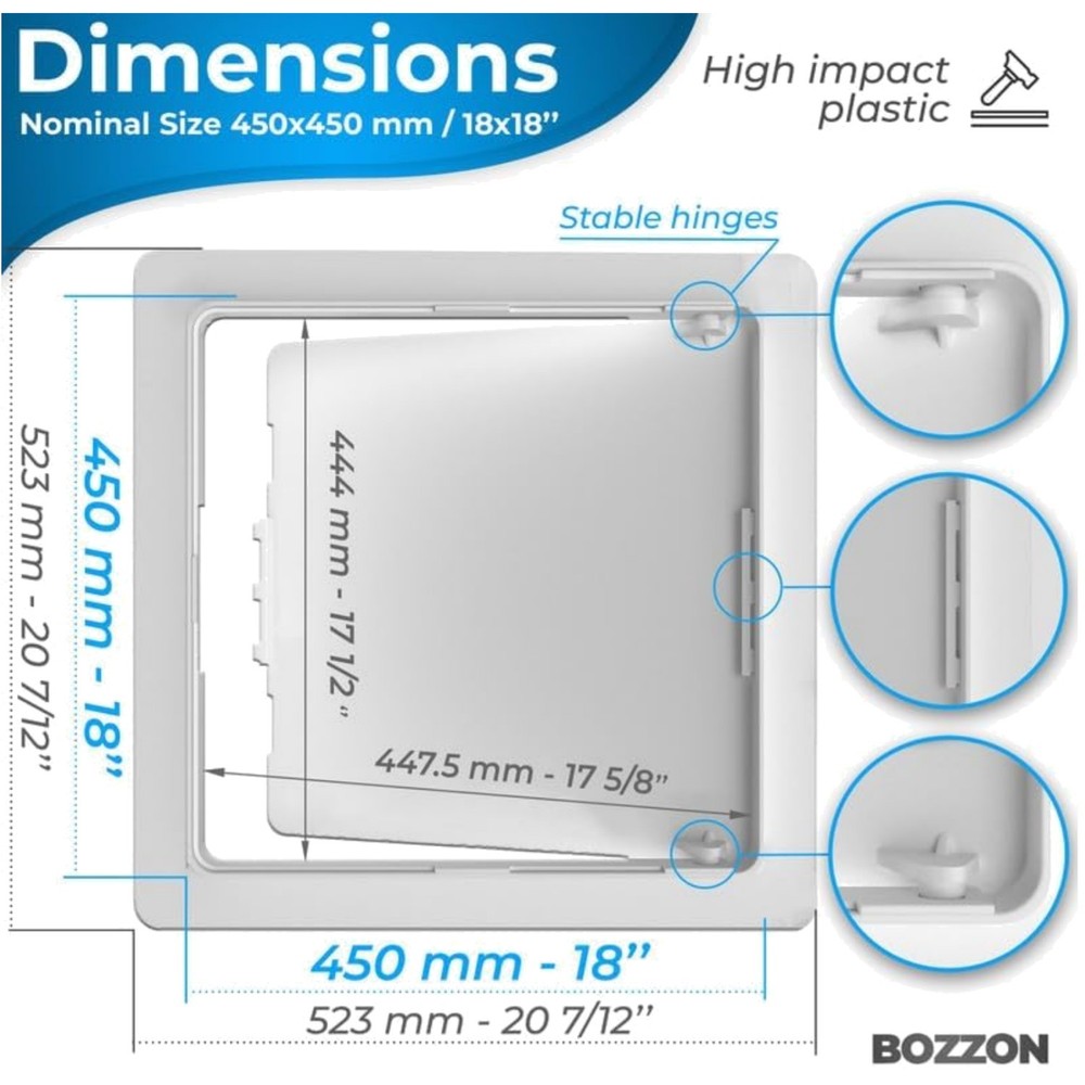 18x18 Access Panel - Wall Hole Cover - White Plastic