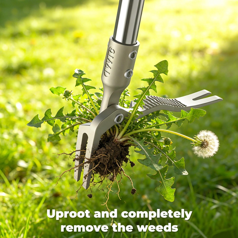 Manual Weed Puller Tool, 47" One-Piece No Assembly Stainless Steel Weeder wit...