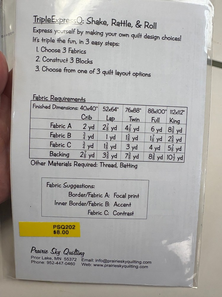 Shake, Rattle & Roll, 3 Quilt Patterns, 5 sizes, Piecing, UNCUT