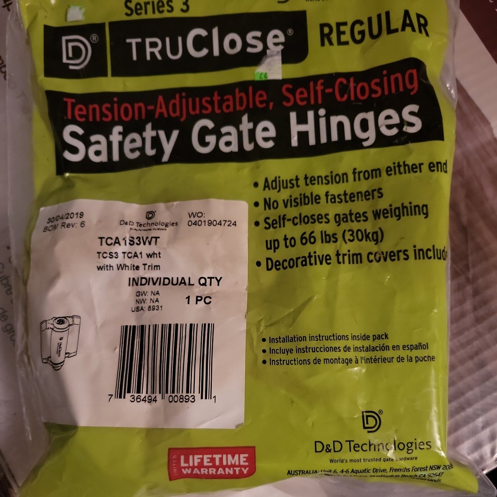 D&D Technologies TCA1S3WTS TruClose Regular Duty Gate Hinges, for Self Closin...