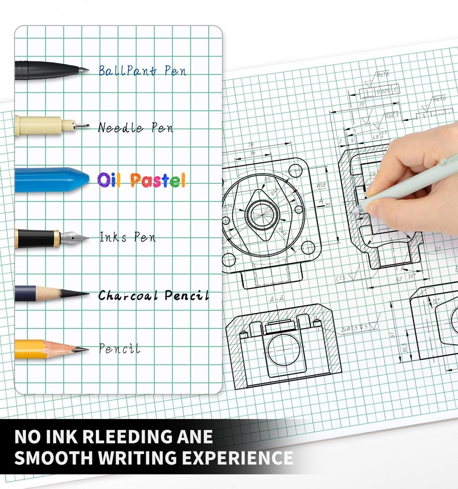 Engineering Graph Paper Pads, 11"x17 "Grid Paper, 4x4 Graph Ruled, 50 Sheets ...
