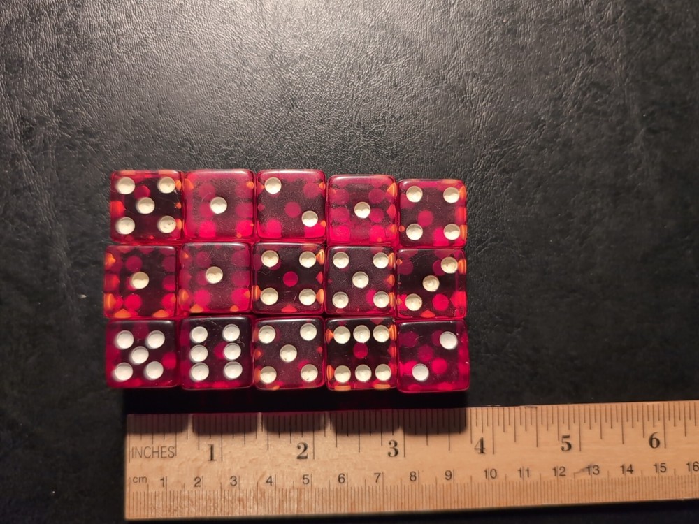 15 RED CLEAR SIX SIDED DICE
