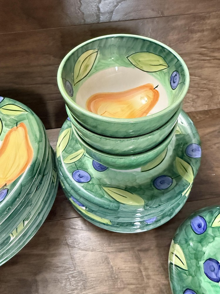 Bob Mackie Ceramic Dinnerware Set Fruit Pear Blueberry Plates Bowls Multicolor