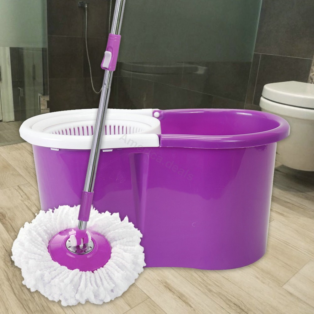 Mop Bucket Set Rolling Spin + 2x Easy wring Microfiber Mop Head Replacement
