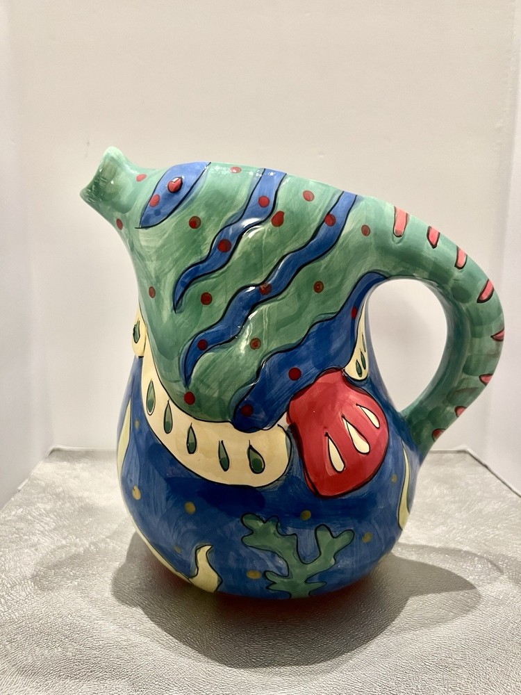 Ceramic Fish Water Pitcher. Multicolored.