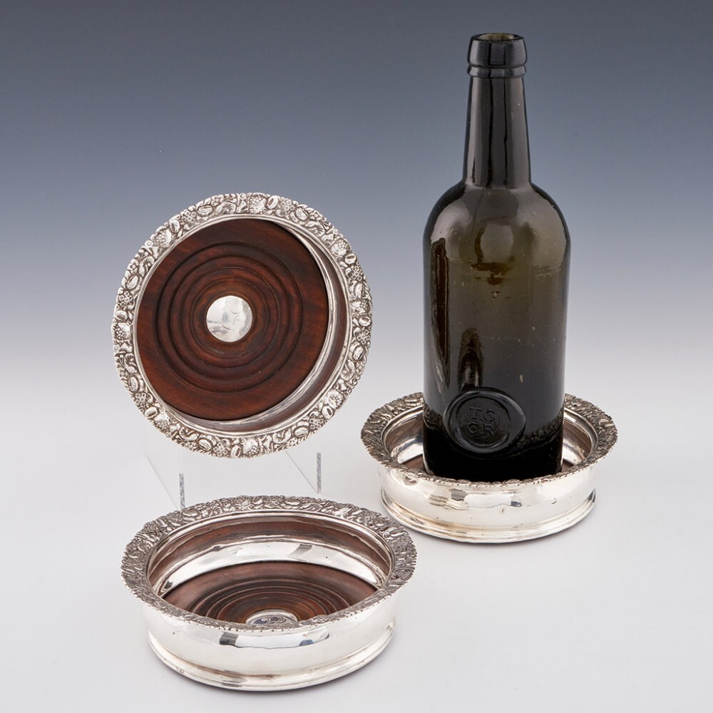 Three Sterling Silver Wine Bottle Coasters London 1817