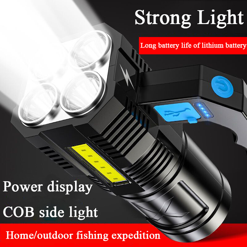 Super Bright LED Flashlight USB Rechargeable Searchlight 4 Modes Work Torch