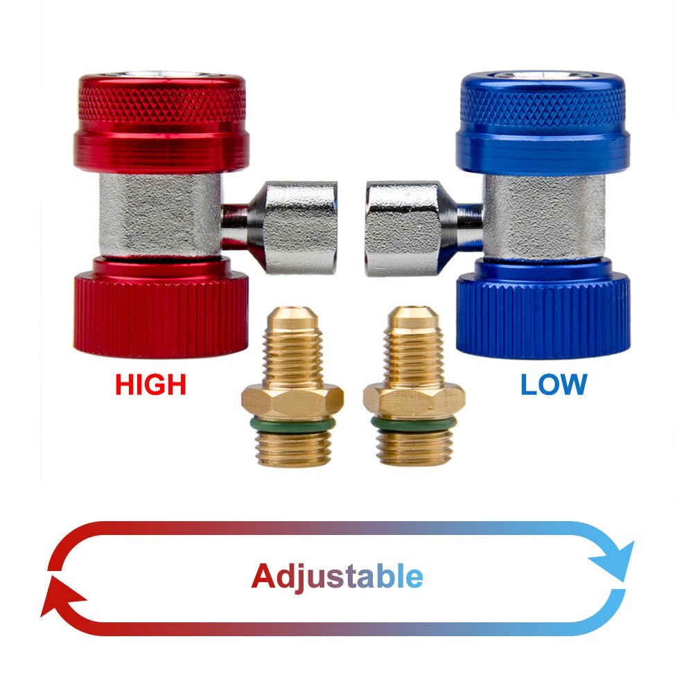 Adjustable A/C Quick Coupler Connector Adapter High Low Side 1/4" SAE HVAC