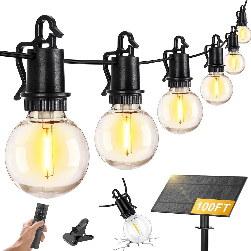 100FT Solar String Lights Outdoor Waterproof with Remote & USB Charging...