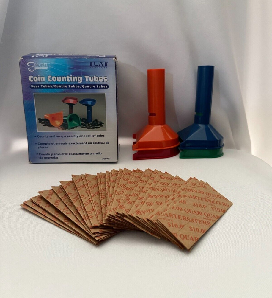 Color Coded Coin Counting Tubes Set From PM Company