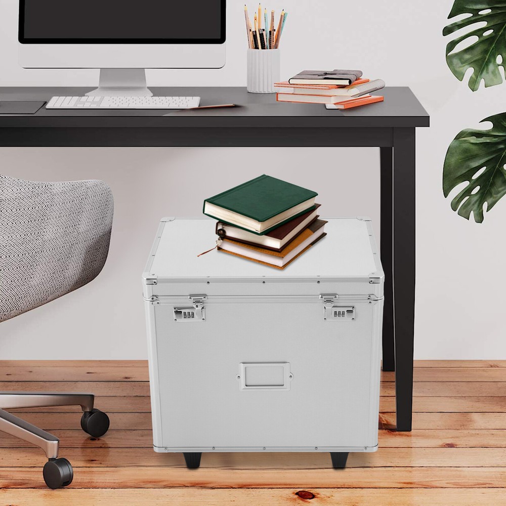 Locking Mobile File Organizer Box - Aluminum Alloy with Wheels & Handle