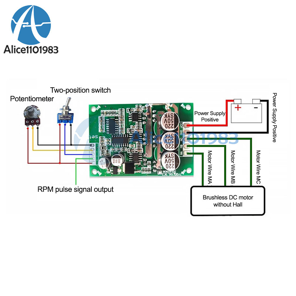 DC12V-36V 500W Brushless Motor Speed Controller BLDC PWM Hall-less Motor Control