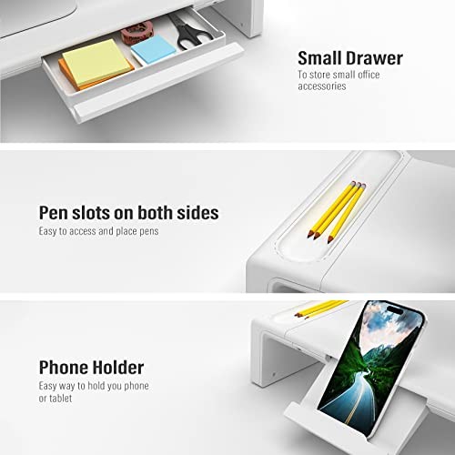 Monitor Stand Riser, Foldable Computer Monitor Riser, Adjustable Length White