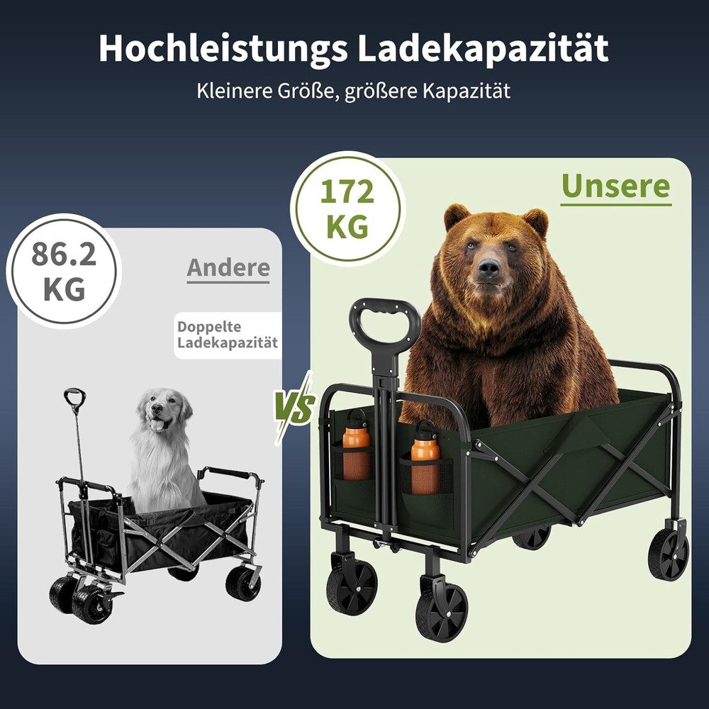 Handcart Foldable Beach Trolley Foldable Hand Trolley with 360° Rotating Wheels