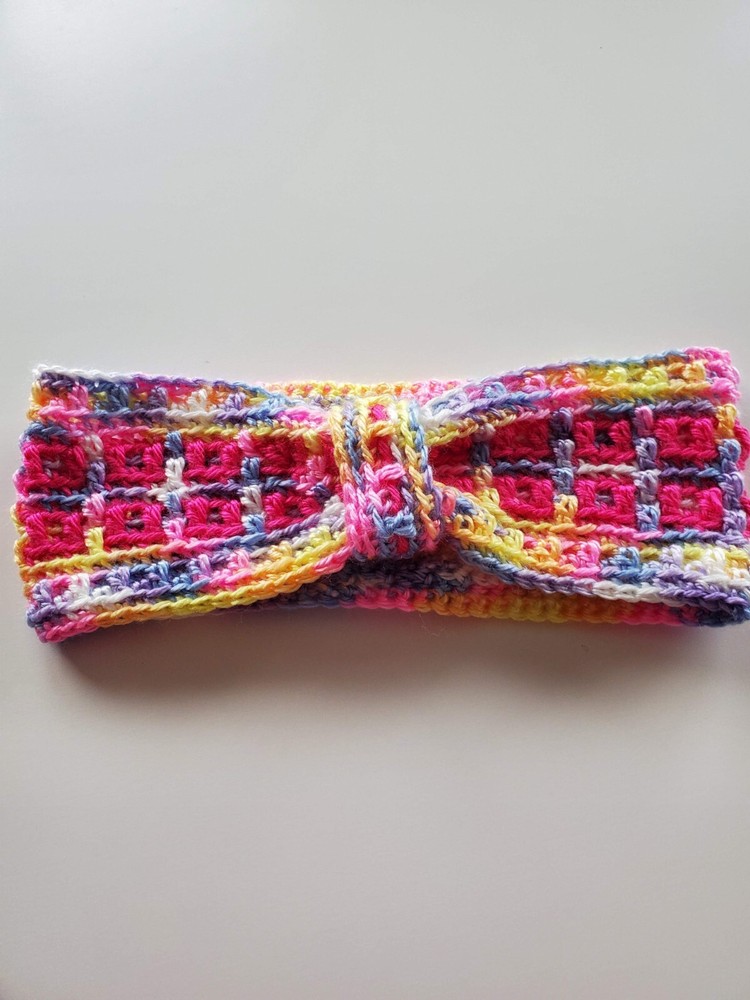 Handmade Crochet Mosaic Squares Ear Warmer