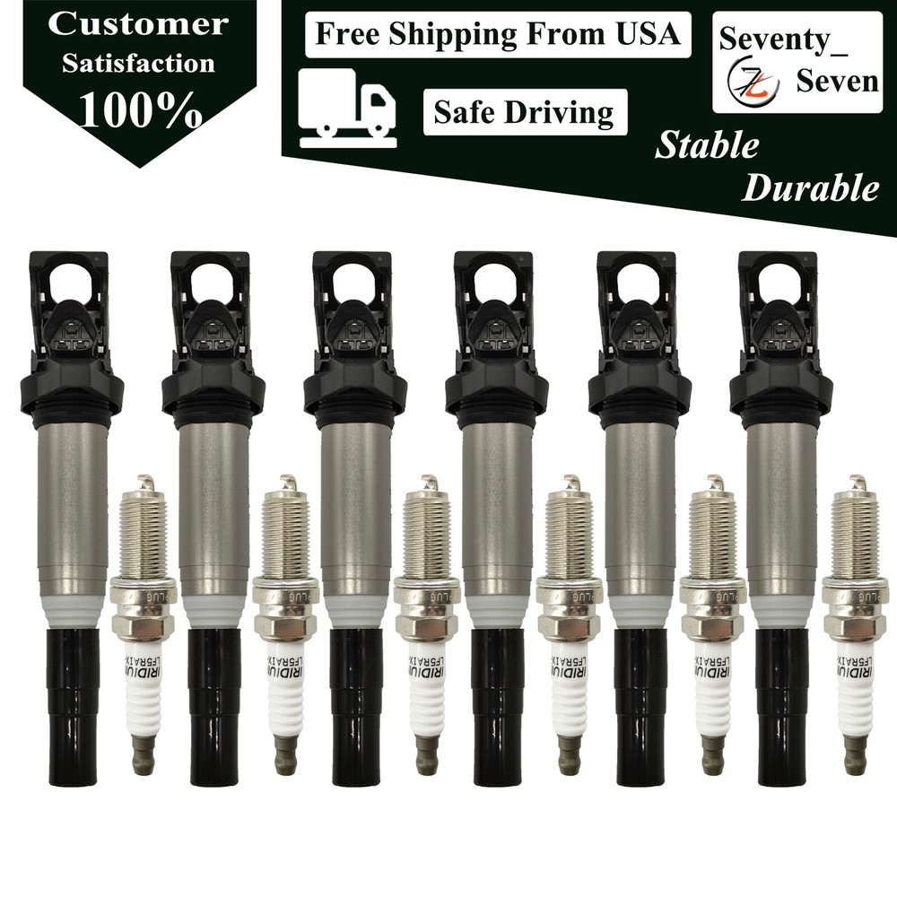 6pcs Ignition Coil & Iridium Spark Plug Kit Fit 2006-2007 BMW 525xi 530xi 3.0L