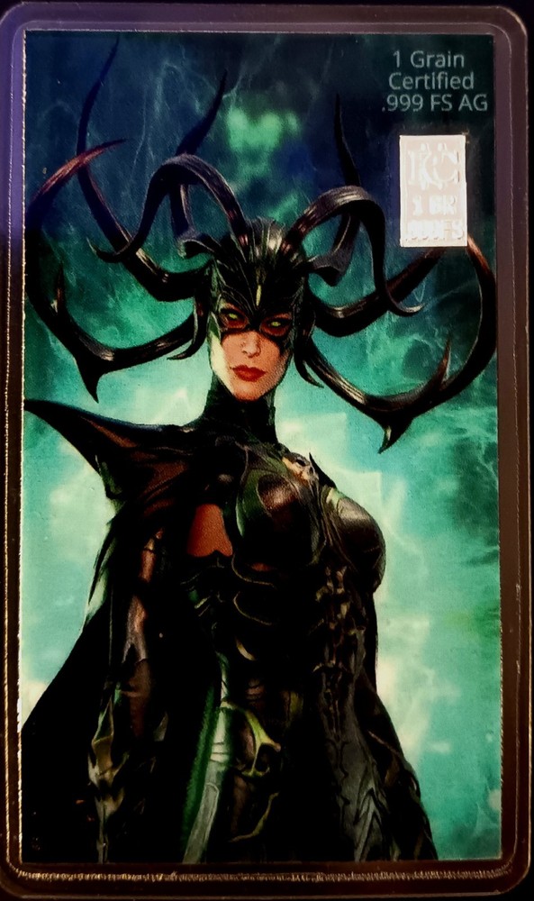 Silver .999 Fine Silver Certified 1 Grain Card Marvel "Hela"