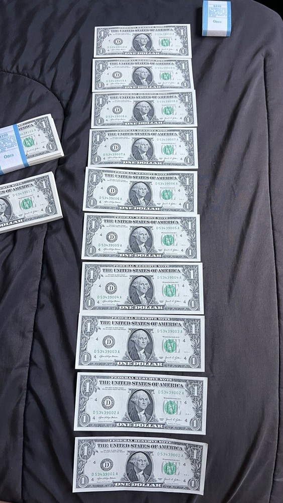 Rare Uncirculated Sequential $1 Bills w/ Multiple Printing Errors - 10 Count