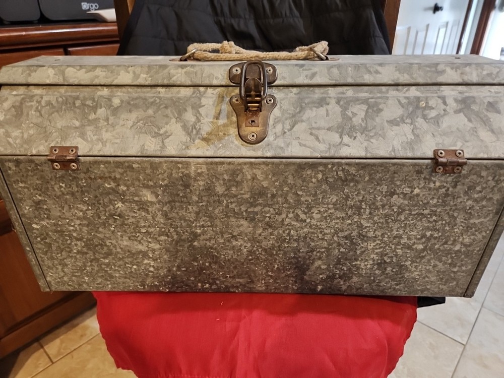 Vintage Gable Top Galvanized Sheet Metal Tool Box. Handmade