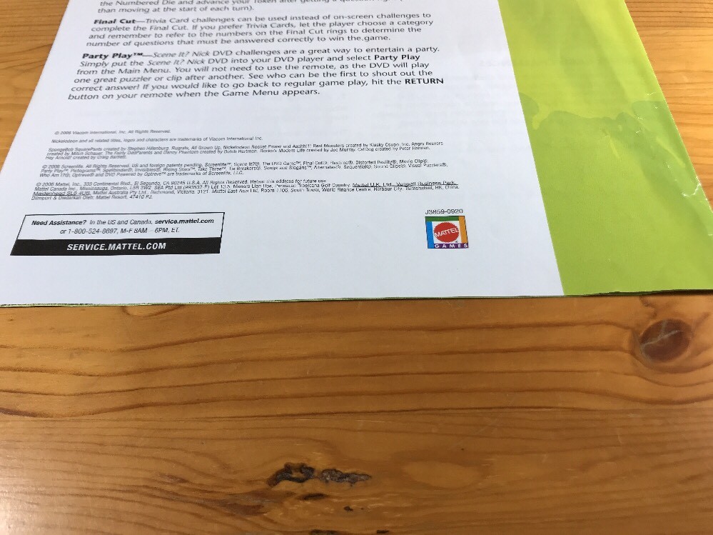 Nick Scene It? Replacement Parts Pieces Rules Instructions Game Long Box