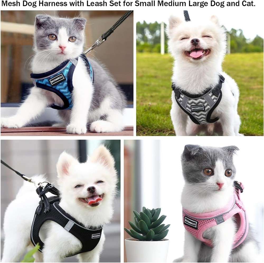 BOOMIBOO Dog Harness with Leash Set, No Pull Adjustable Reflective Step-In XS