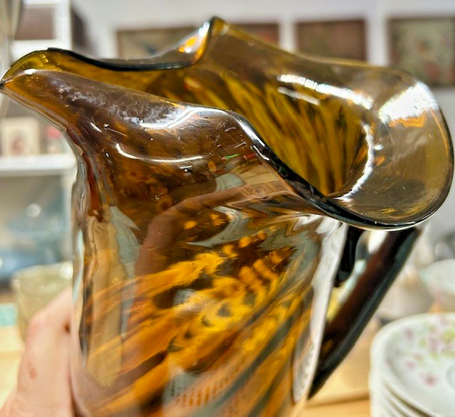 MCM hand-blown amber glass pitcher