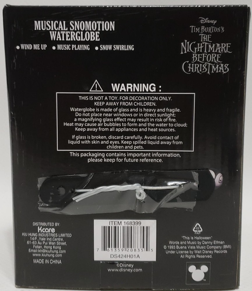 Nightmare Before Christmas Jack & Sally Musical Snowmotion Globe