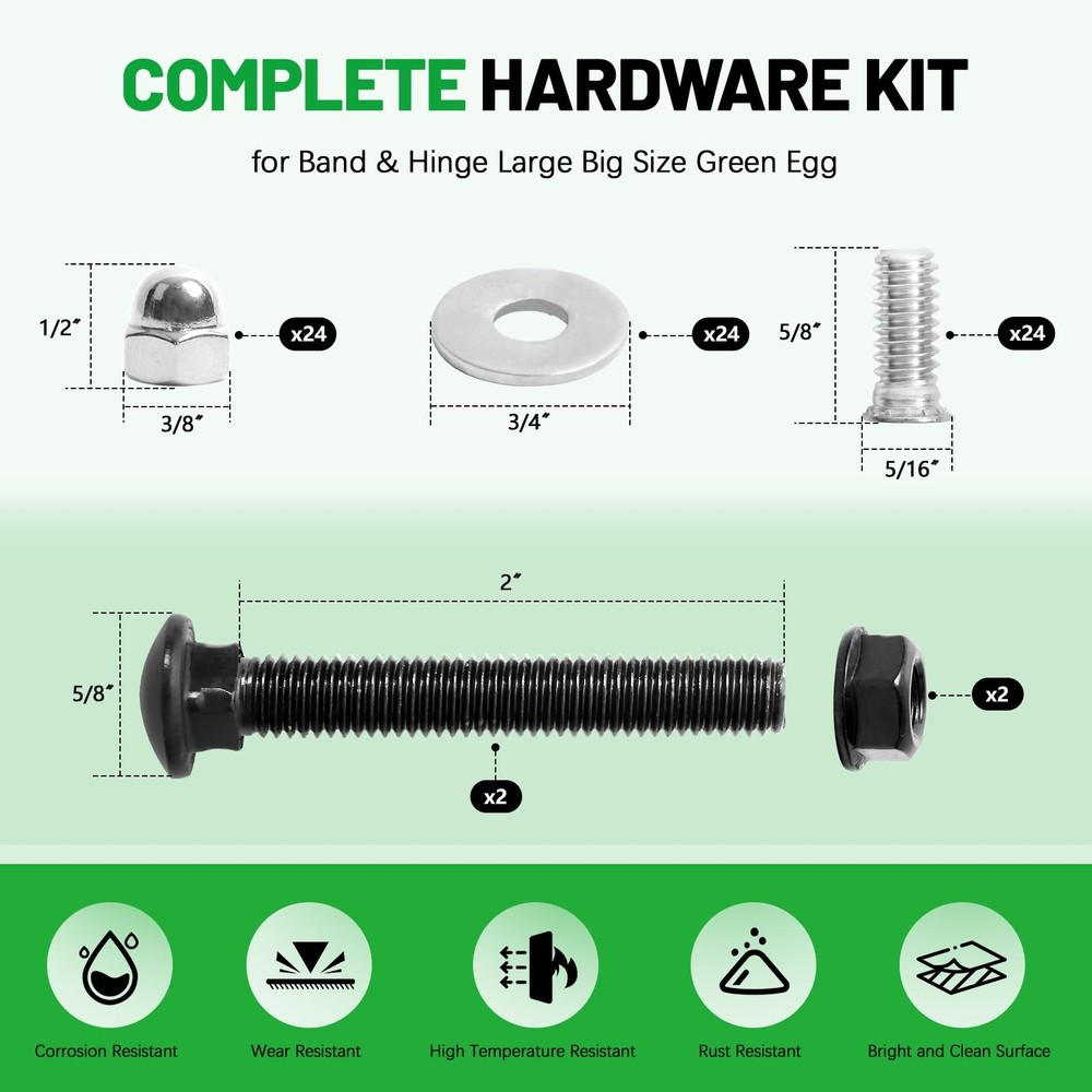Band & Hinge Hardware Kit for Large Big Size Green Egg, Replacement Hinge Bol...