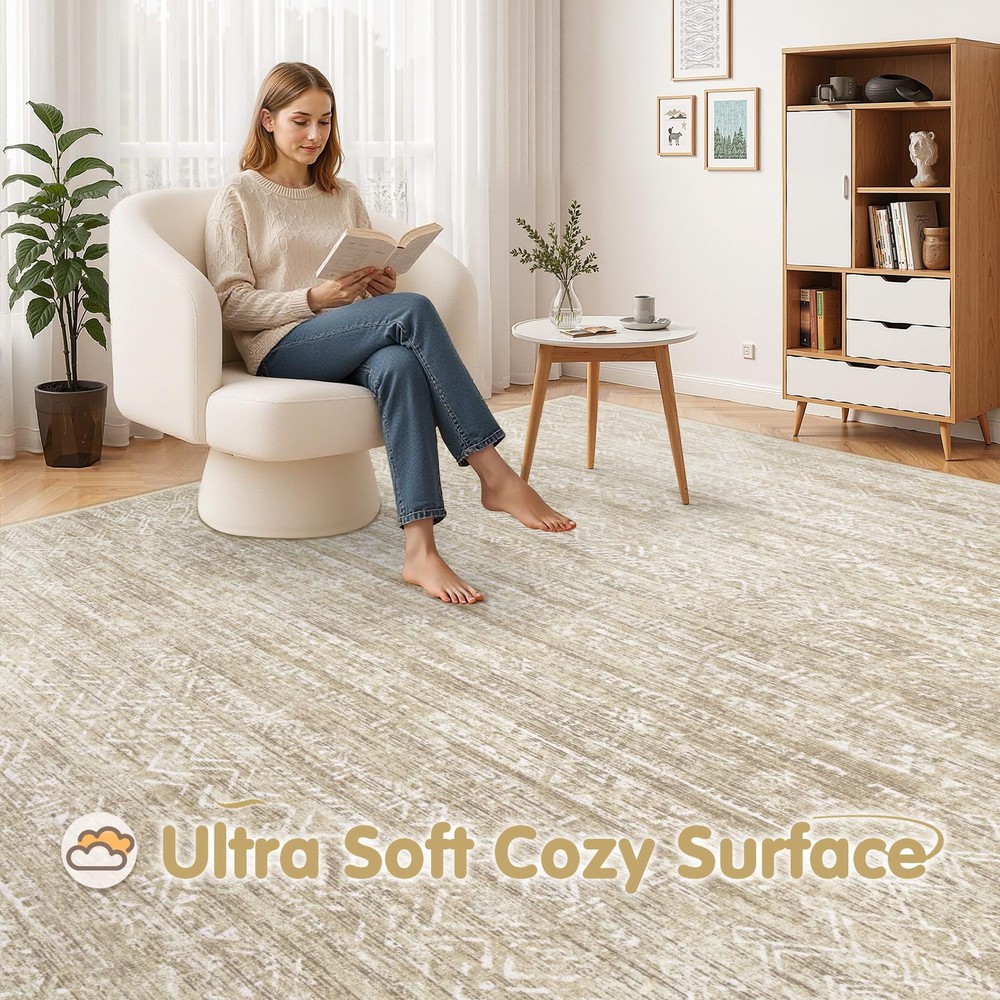 Washable Rug 5x7 Area Rugs: Modern Geometric 5' x 7' (Rectangular), Beige