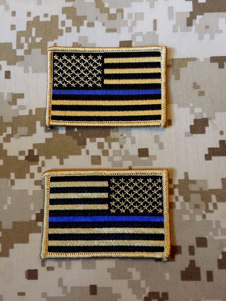 Thin Blue Line Tan & Black American Flag Patch, Law Enforcement