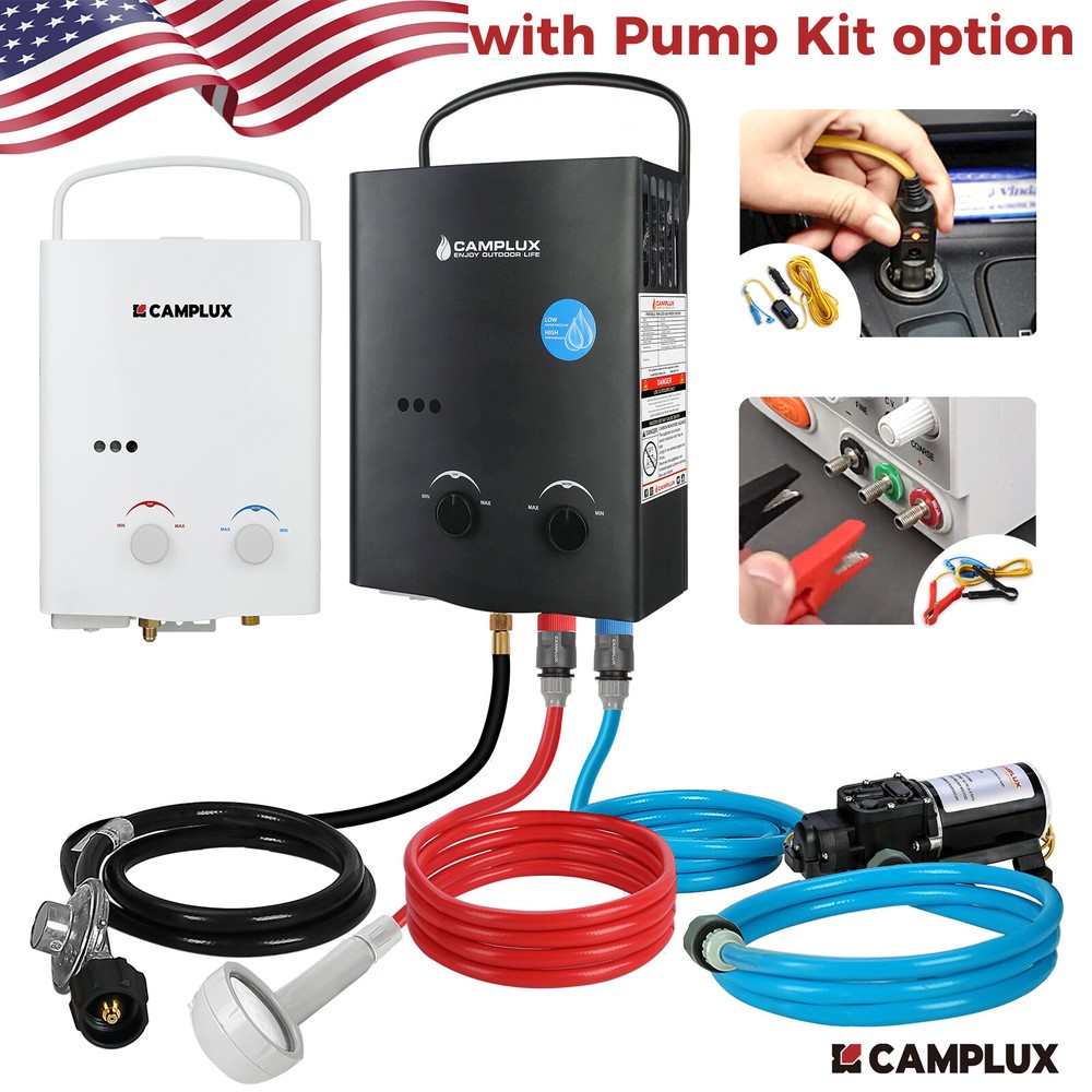CAMPLUX 1.32GPM Portable Gas Water Heater w/Pump Kit Instant Hot Shower Outdoor