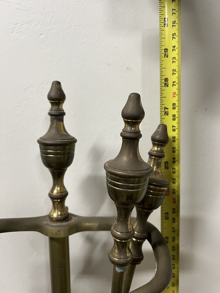 Vintage Solid Brass Fireplace 3 Tools with Stand Set