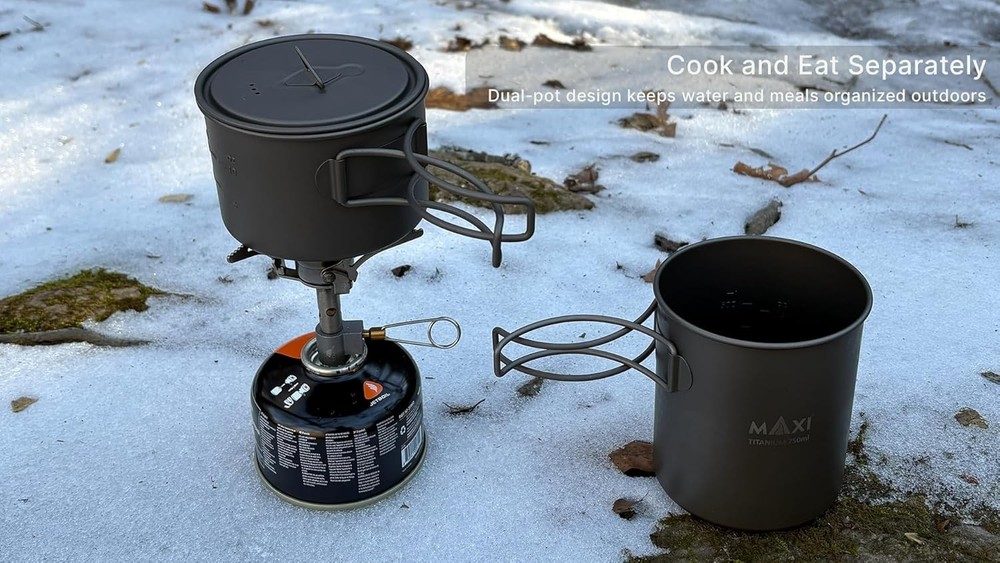 Maxi Titanium 750ml Pot and 420ml Bowl Combo Set, Grade 1 Titanium Stackable Cam