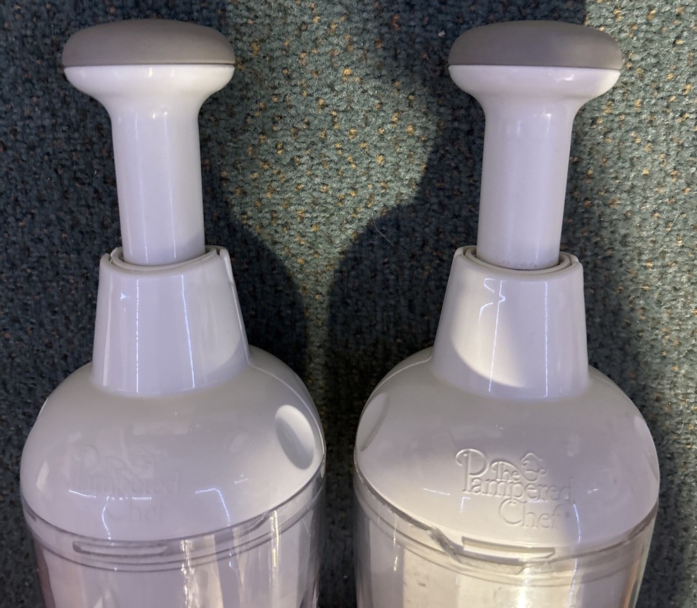 (2) Pampered Chef Push Function Multi Food Choppers - White