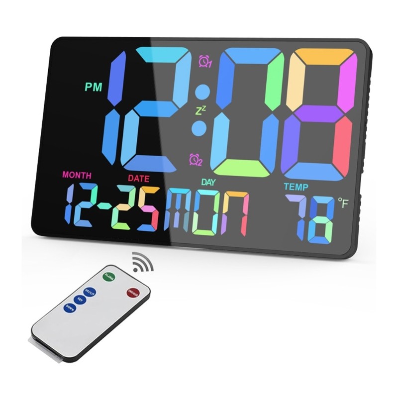Large Digital Wall Clock with Big LED Display,Remote Control,Wall Desk Clocks