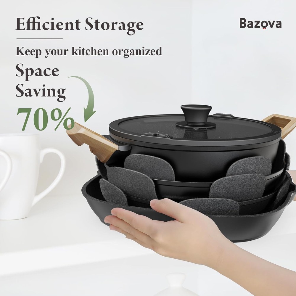 19 Pcs Pots and Pans Set Non Stick Ceramic Cookware Set with Removable Handles,