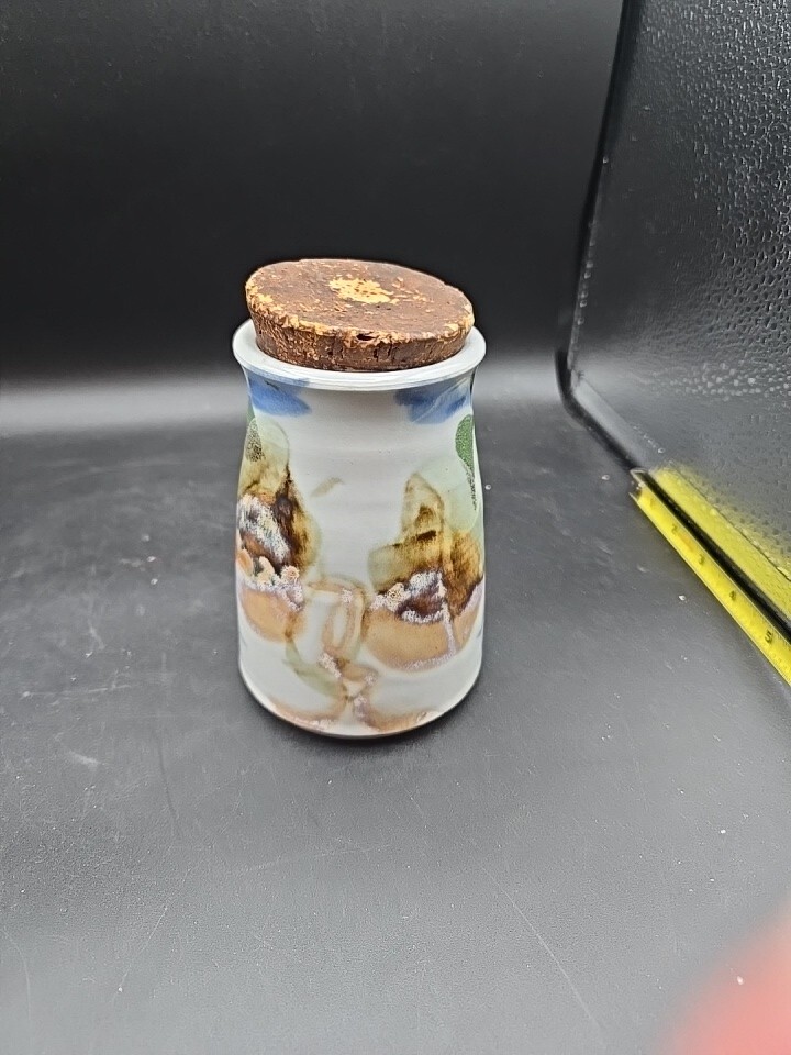 Studio Art Pottery Corked Storage Container Canister Jar Signed