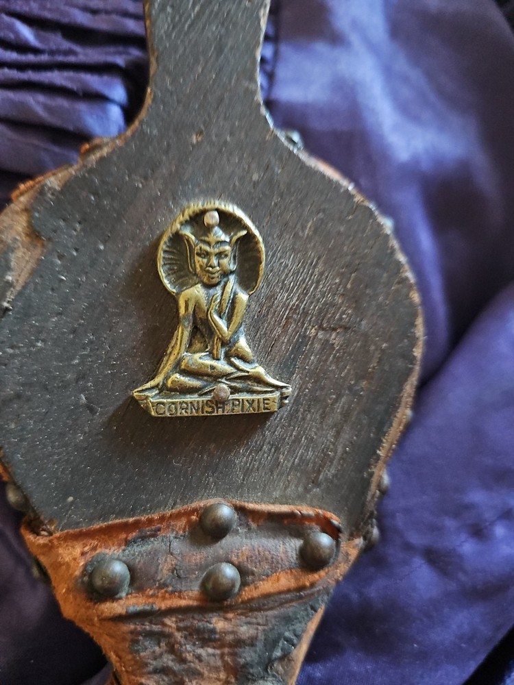 Vintage Fireplace Bellows Wood Leather Brass With Cornish Pixie
