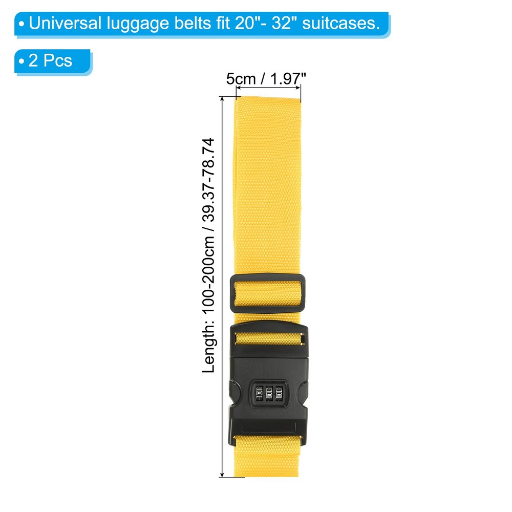 2Pack Luggage Strap with Combination Lock TSA Approved Yellow